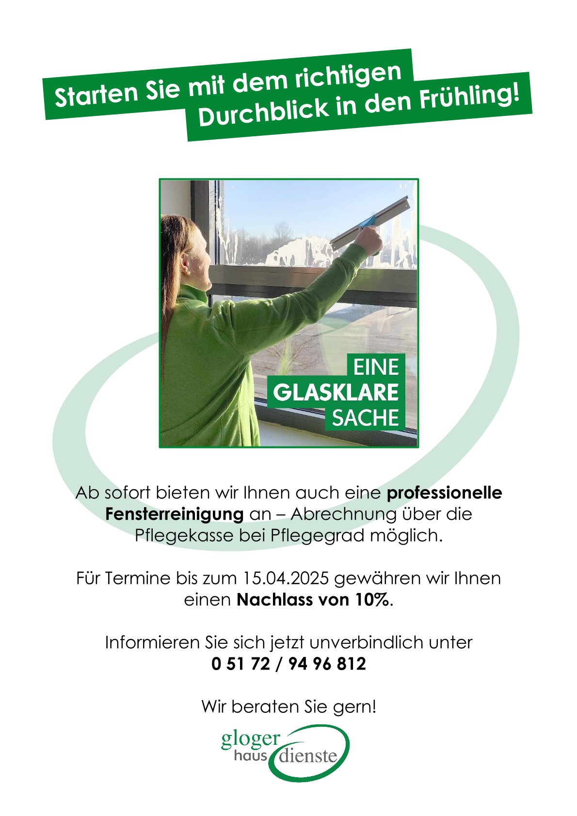 Ein Plakat mit Hinweis, dass ein Fenster Putzdienst angeboten wird